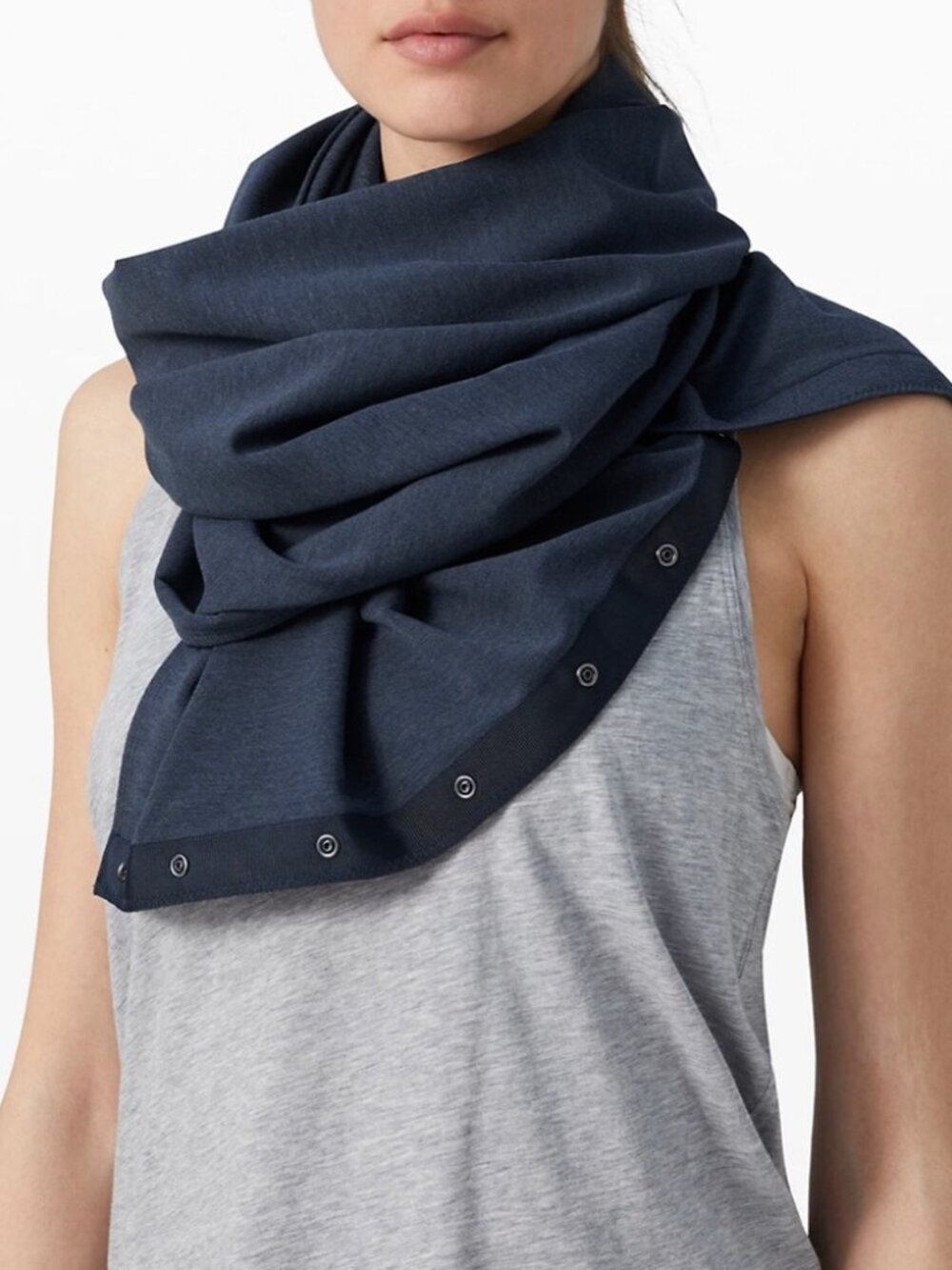 Lululemon Vinyasa Scarf Blue Slate Grey Cotton Blend Snap Infinity Wrap (OS)